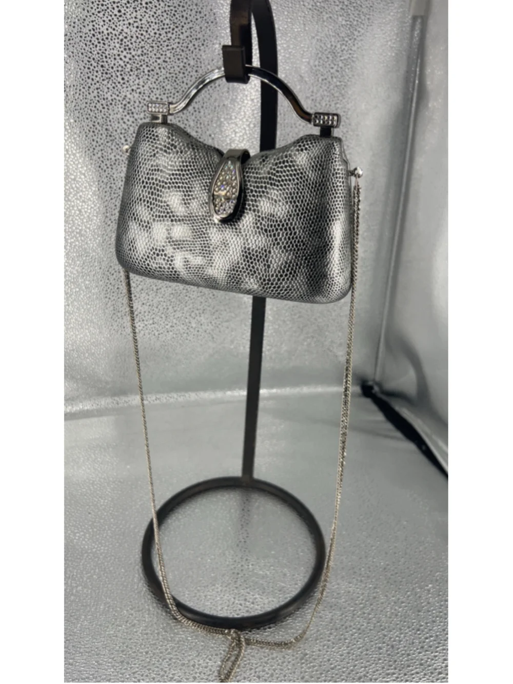 Silver & Black Snake Print Clutch One Size
